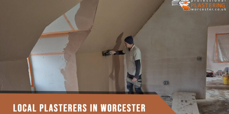 Professional plasterers in Worcester working on wall skimming